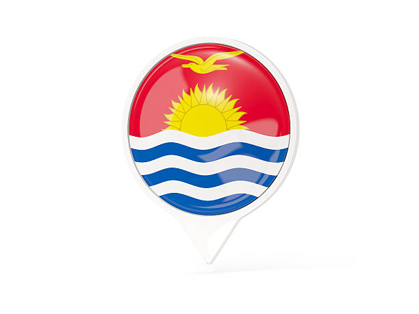 Round white pin with flag of kiribati isolated on white. 3D illustration