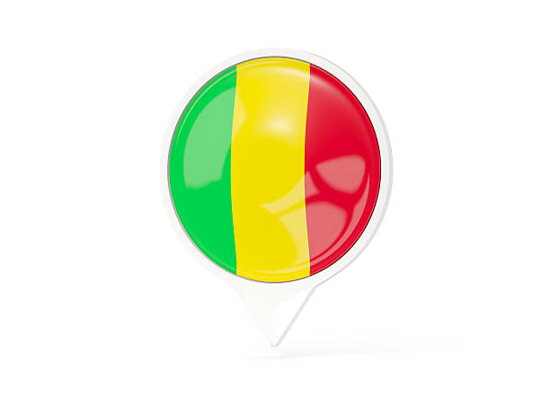 Round white pin with flag of mali isolated on white. 3D illustration