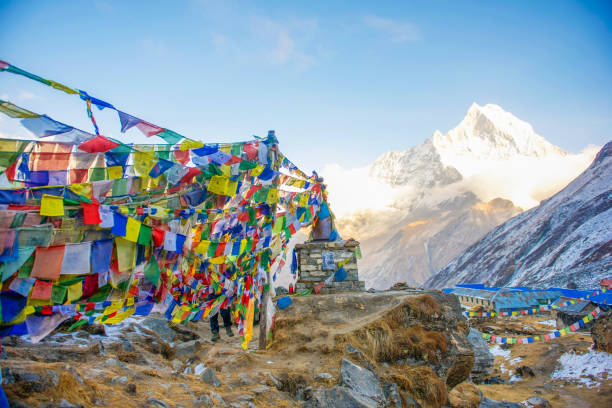 istock color prayer flags on top of Annapurna base camp 640050418