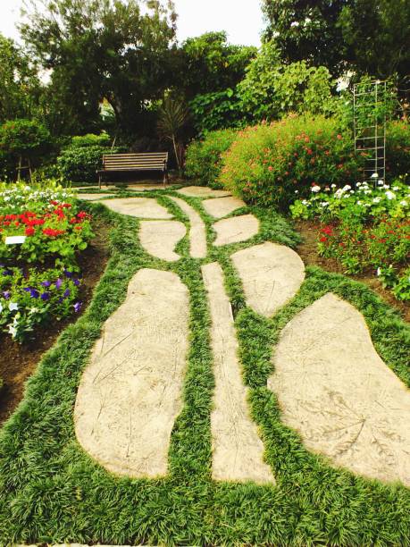 istock path way in garden with green grass background; 640052320