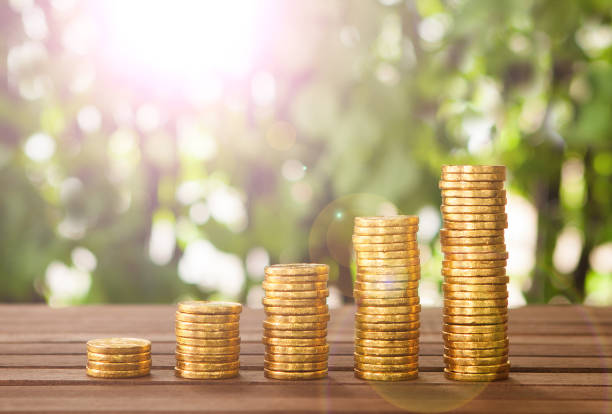 istock Gold coin stacked growing. Saving money concept 640052398