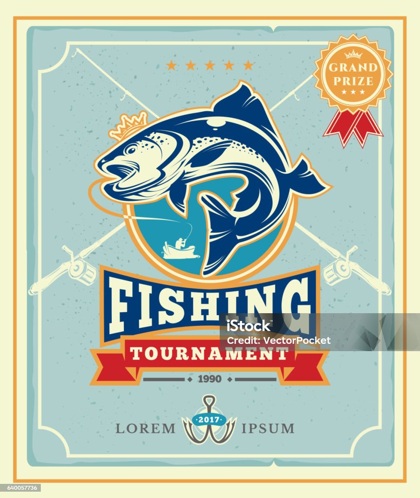 Poster with the announcement of the fishing tournamen Vector illustration of a poster with the announcement of the fishing tournamen Fishing stock vector