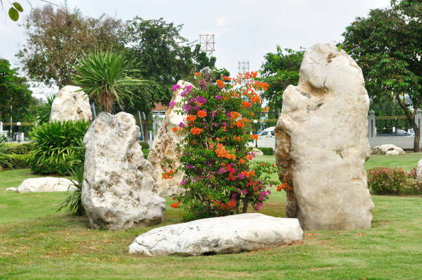 istock Beautiful park decorate with white rocks and flower and tree. 640057800
