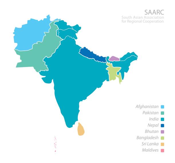 karte der südasiatischen vereinigung für regionale zusammenarbeit (saarc) - indischer subkontinent stock-grafiken, -clipart, -cartoons und -symbole