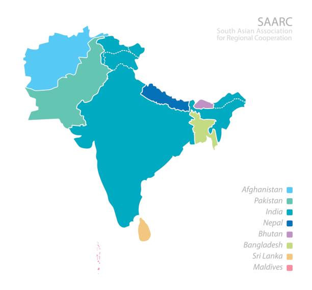 illustrazioni stock, clip art, cartoni animati e icone di tendenza di mappa dell'associazione per la cooperazione regionale dell'asia meridionale (saarc) - pakistan