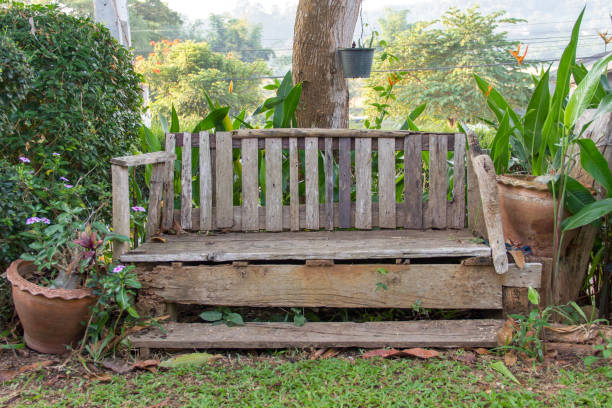 istock Wooden bench in the park 640064328