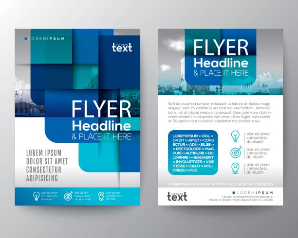 パンフレット表紙の抽象的な青丸四角形のグラフィック背景 - print printout brochure flyer点のイラスト素材／クリップアート素材／マンガ素材／アイコン素材