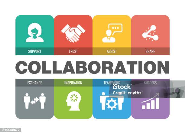 Zusammenarbeiticonset Stock Vektor Art und mehr Bilder von Kooperation - Kooperation, Kommunikation - Themengebiet, Einzelwort