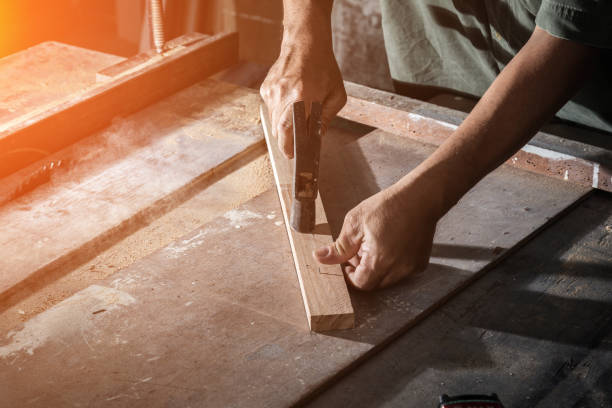 istock wood workshop with handcraft tools and raw wood on construction 640071010