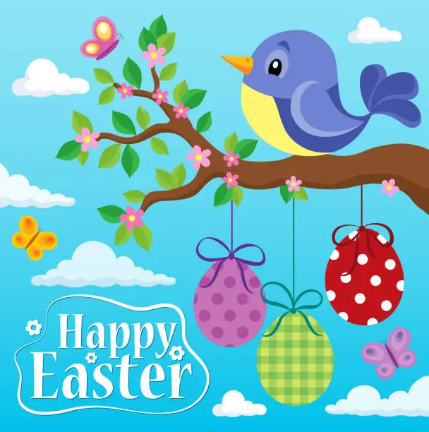 Vector illustration of Happy Easter theme with bird and eggs 1