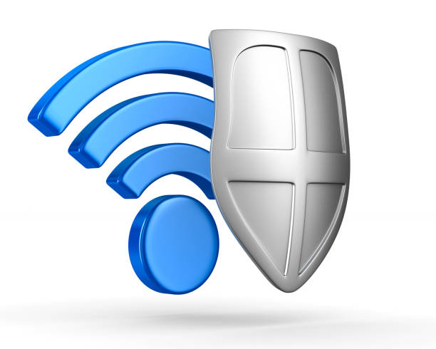 ilustrações de stock, clip art, desenhos animados e ícones de sign wi-fi on white background. isolated 3d image - shield shielding riot shield computer