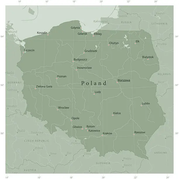 Vector illustration of Poland Country Vector Map Olive Green