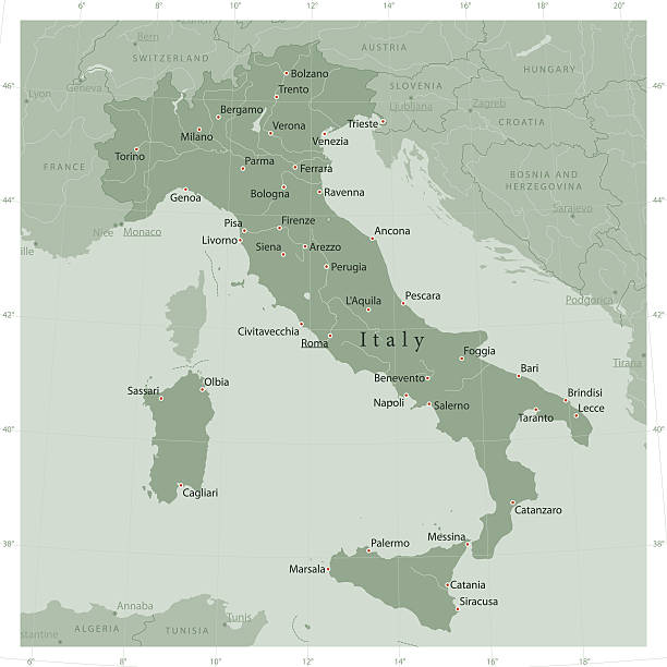 illustrazioni stock, clip art, cartoni animati e icone di tendenza di italia paese mappa verde oliva - milan napoli
