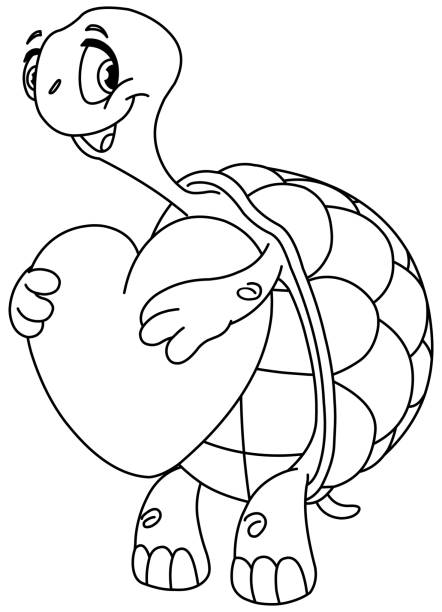 ilustrações, clipart, desenhos animados e ícones de tartaruga delineada com coração - terrapin