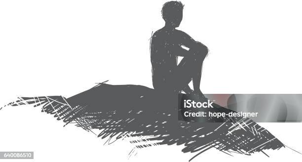 Lone Man Sits On A Hill And Thinks Stock Illustration - Download Image Now - Grief, Adult, Contemplation