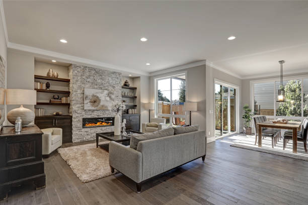 istock Chic living room interior in gray colors 640091518