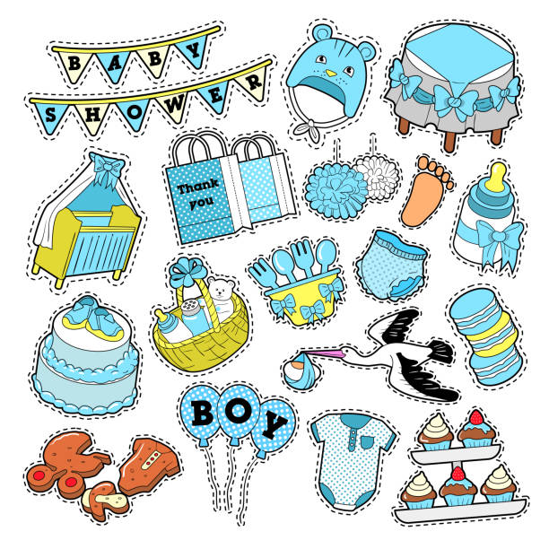 Baby Shower Boy Party Decoration Stickers Badges Patches Stock