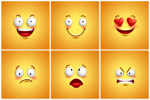 ilustraciones, imágenes clip art, dibujos animados e iconos de stock de divertidos emoticono vector cartel fondos de pantalla conjunto - smiley face smiling sign people