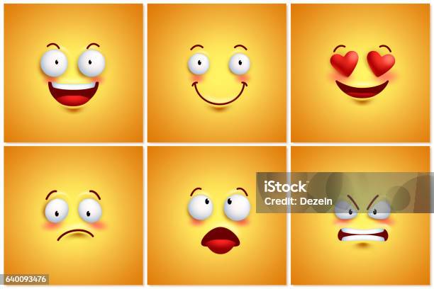 Funny Smileys Vector Poster Wallpaper Backgrounds Set Stock Illustration - Download Image Now