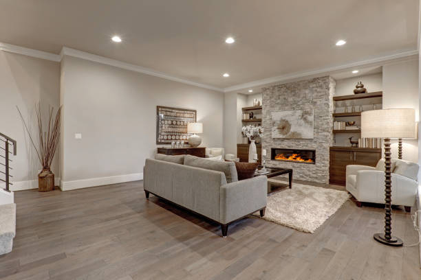 istock Chic living room interior in gray colors 640093490
