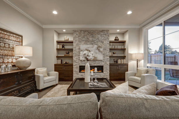 istock Chic living room interior in gray colors 640093588