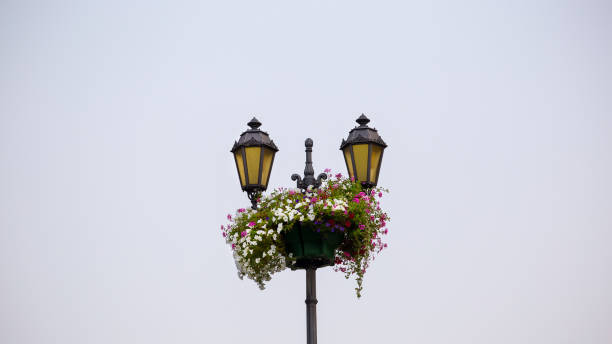 With flowers decorated street lantern in Cochem at moselle river