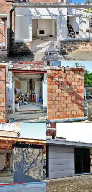 istock Four steps of construction - extension of a house 640094838