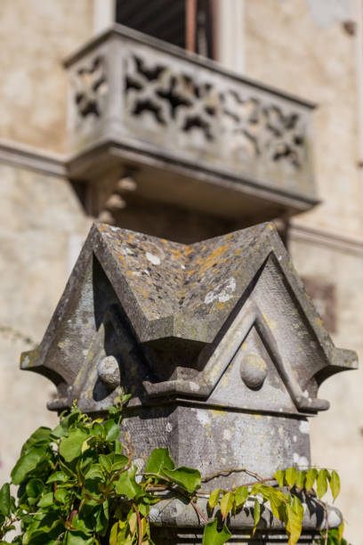 istock stone square decoration on pillar of fence 640094960