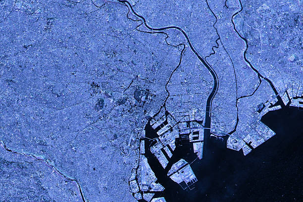 Tokyo Abstract City Map Satellite Image Blue Detail
