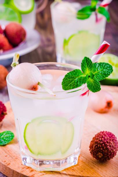 istock Cold fresh lemonade with lychee, lime and mint in glass 640096438