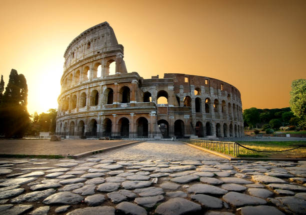 istock Colosseum and yellow sky 640096658