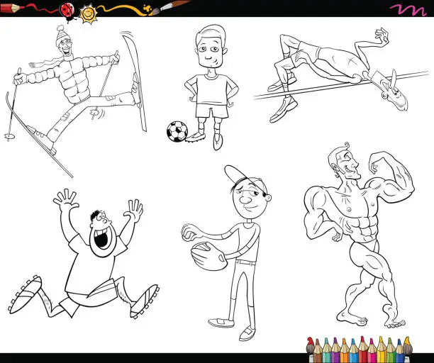 Vector illustration of sportsmen cartoon coloring page