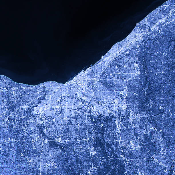 istock Cleveland Abstract City Map Satellite Image Blue 640097450