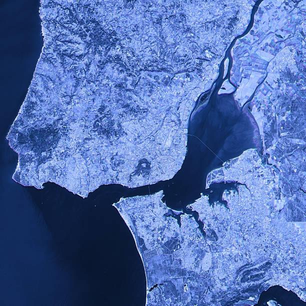 istock Lisbon Abstract City Map Satellite Image Blue 640099422