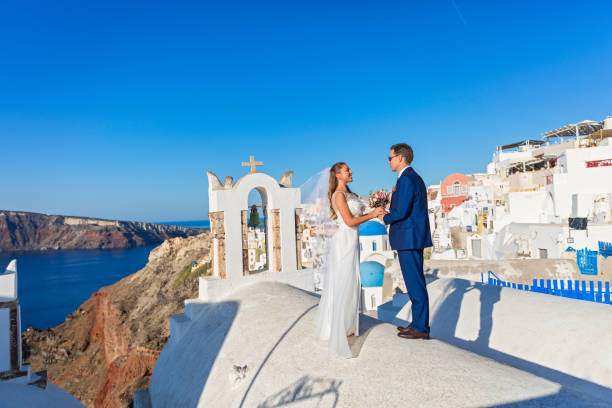istock Wedding couple in Santorini 640100028