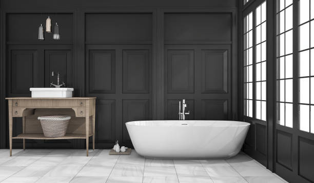 istock 3d rendering black classic bathroom and toilet near window 640100032