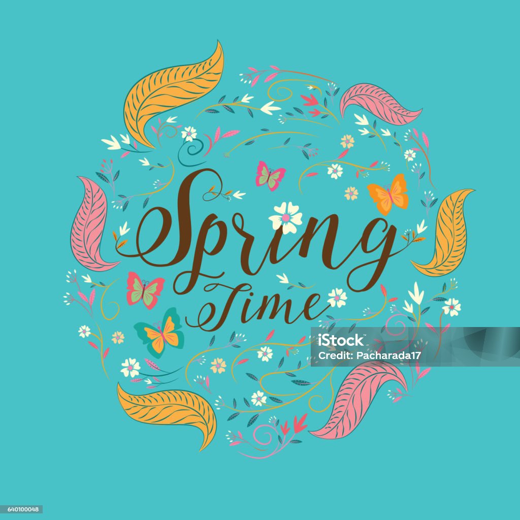 Opening Spring Text Spring Lettering Spring Background Text Vector Illustration Stock ...