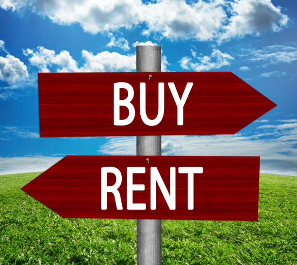 istock Buy - Rent arrows with nature background 640100054