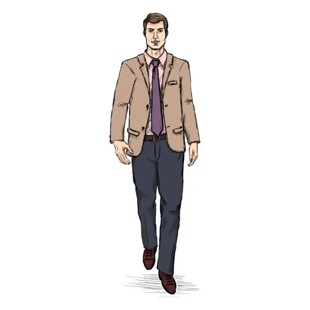 Vector illustration of Vector Sketch Men Model in Suit. Business dress code