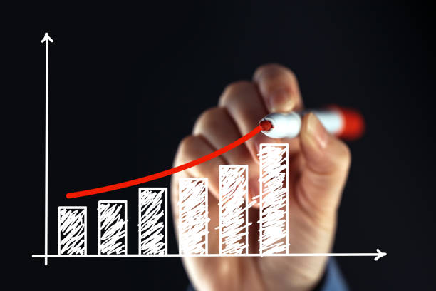 istock Businesswoman drawing rising graph 640102682