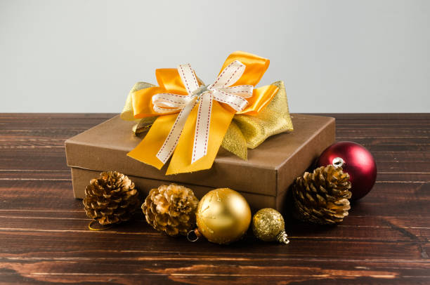 istock Brown gift box and christmas ornament 640104176