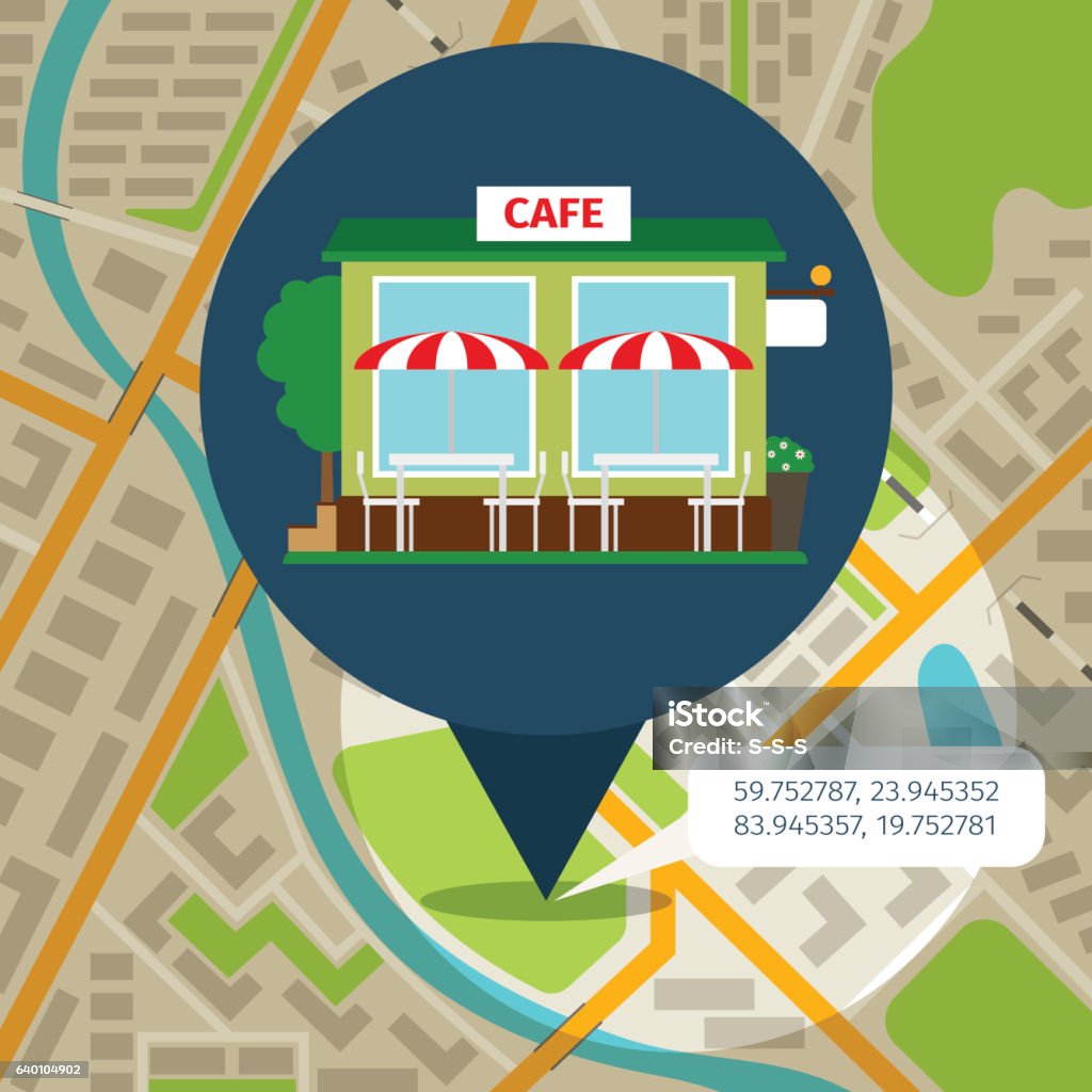 Cafe Pin Point Map Cafe Location Map Stock Illustration - Download Image Now - Built ...