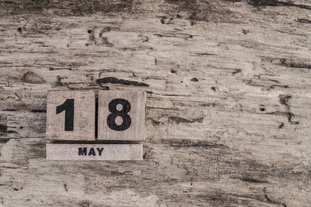 istock Cube calendar for may on wooden background 640105402