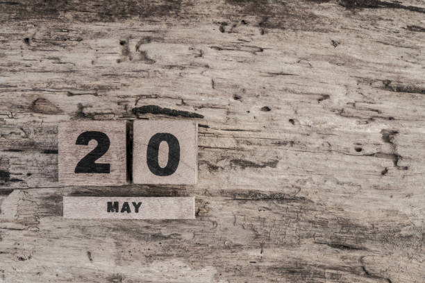 istock Cube calendar for may on wooden background 640105560
