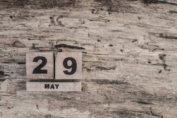 istock Cube calendar for may on wooden background 640108170