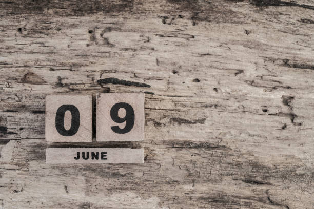 istock Cube calendar for june on wooden background 640110596