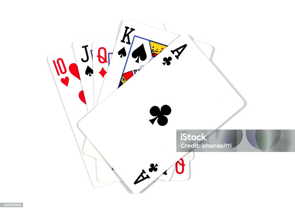 Playing cards - isolated on white background.Royal flush. Playing cards - isolated on white background.Royal flush. Playing cards isolated on a white background Playing Card Stock Photo
