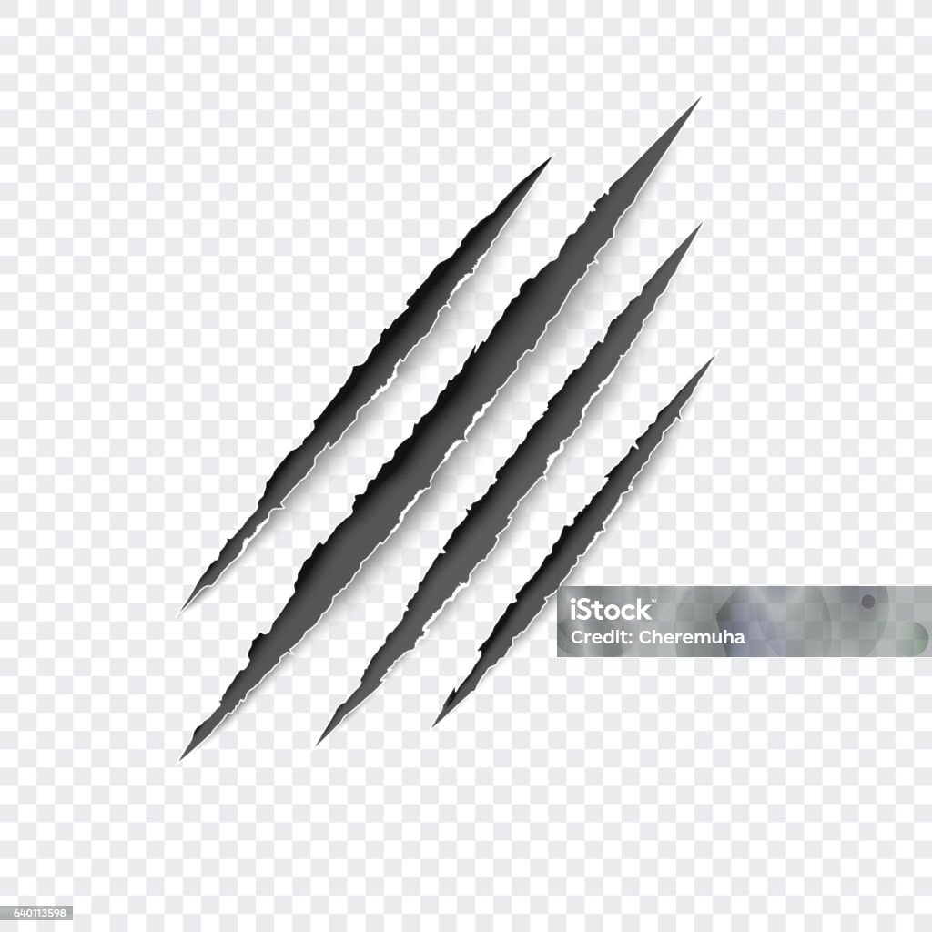 Claws scratches. Vector scratch set isolated on gray background. Claws scratches - vector isolated on transparent background. Claws scratching animal (cat, tiger, lion, bear) illustration. Scratched stock vector