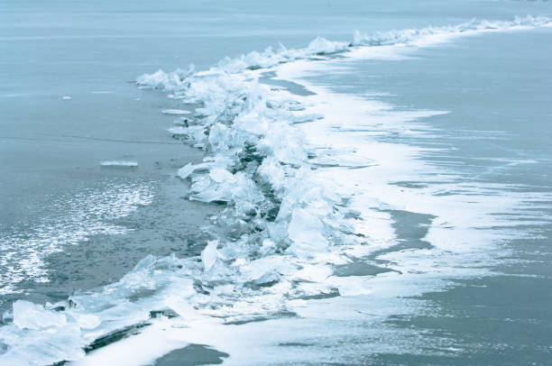 istock Winter scene with frozen ice-pack ice float and other formations 640114854