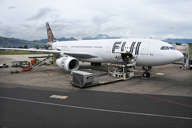 Nadi, fiji - December 11 2016: Fiji Airways Boeing 737-800 plane is parked in Nadi International Airport, Fiji.Fiji Airways annually transports almost two-thirds of the visitors to Fiji Island country.